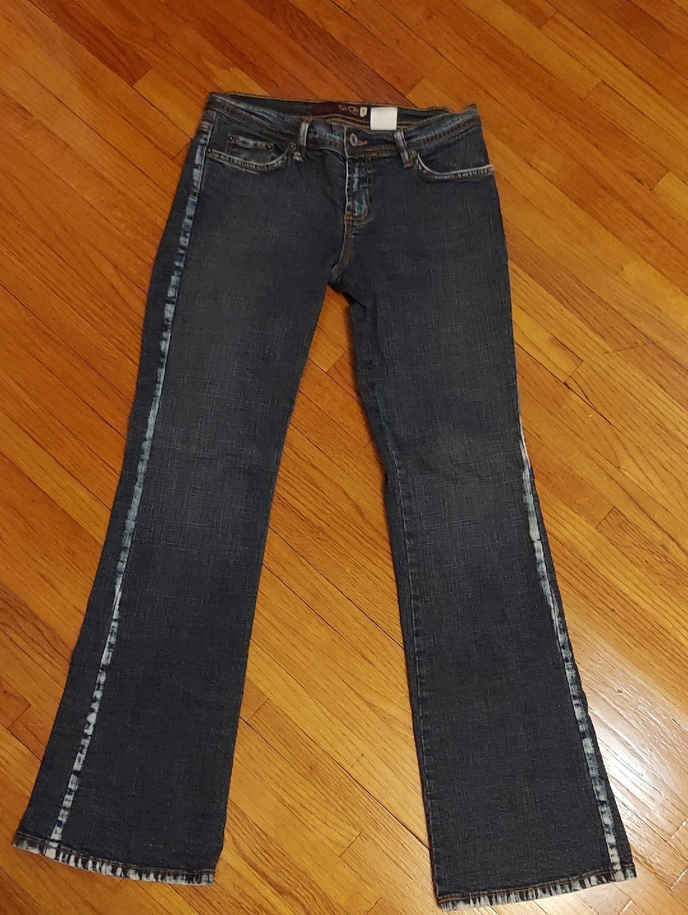 KAN CAN Dark Blue Women's Bootcut Jeans with Side Distressed Seams.